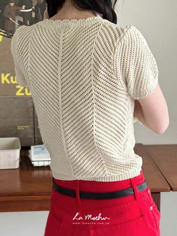 (限量商品)鬆餅格滾邊短袖外套